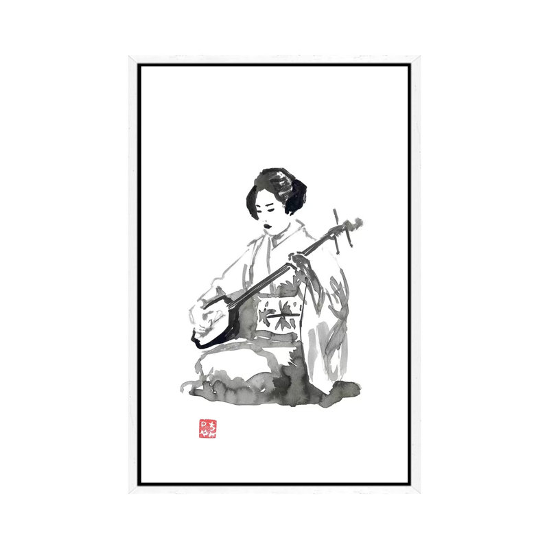 Shamisen by Péchane - Print on Canvas, White Framed, 66.04 cm H x 45.72 cm W