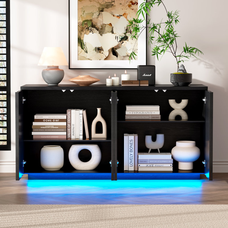 Buffet avec rangement et 2 tablettes réglables, Noir
