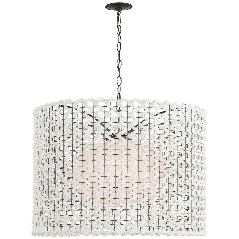 Catania 40" Hanging Shade With Cream Woven Rope, Polished Nickel, 29" H x 40" W x 40" D