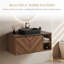Meuble-lavabo mural en bois brun de 36 po avec lavabo en céramique noir, trou de robinet pré-percé, drain escamotable et siphon en P inclus-939890926-970860786