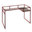 Bureau à finition rouge avec plateau en verre de 5 mm et tablette de rangement rectangulaire en métal