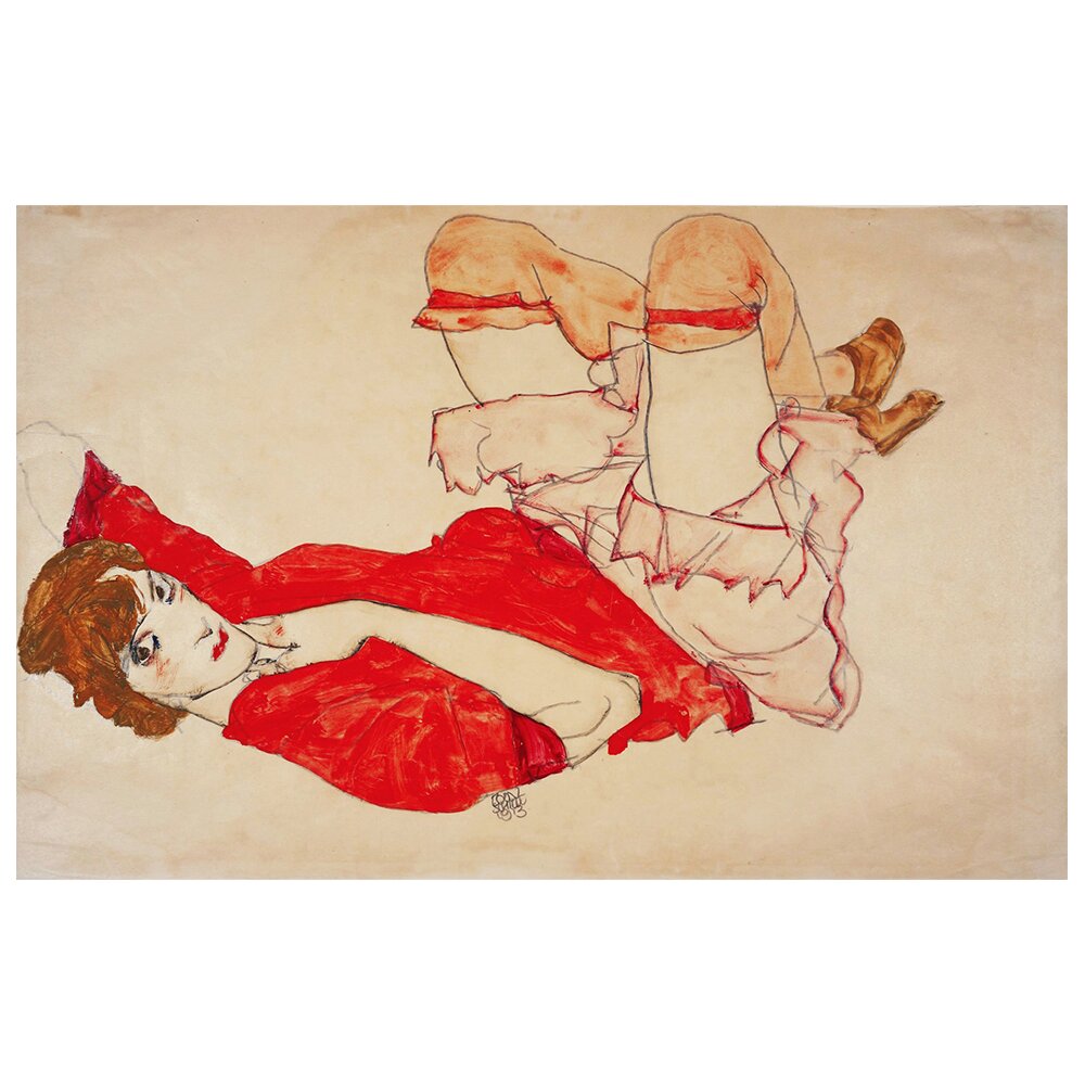 Leinwandbild Wally in Red Blouse von Egon Schiele