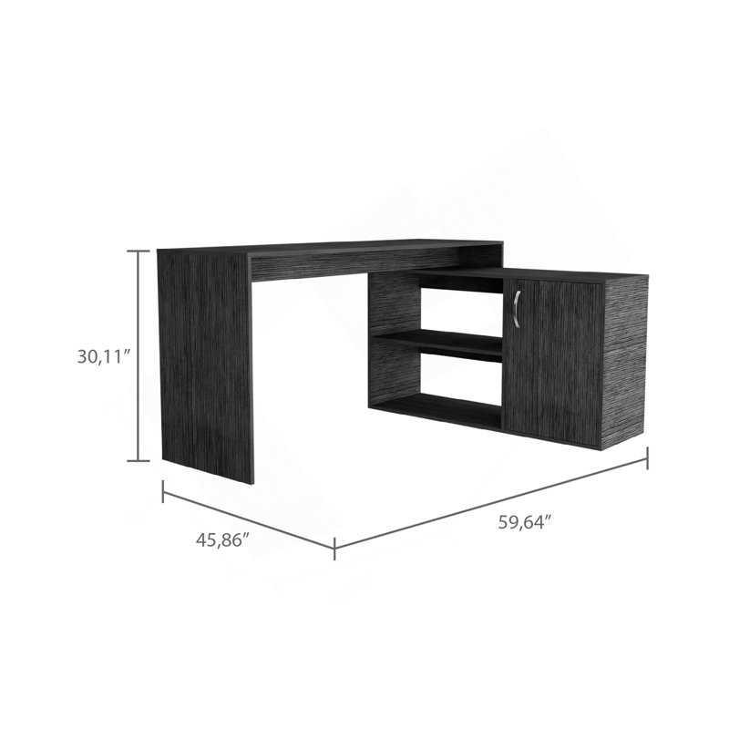 Smokey Oak 2-Shelf L-Shaped Office Desk, Gray