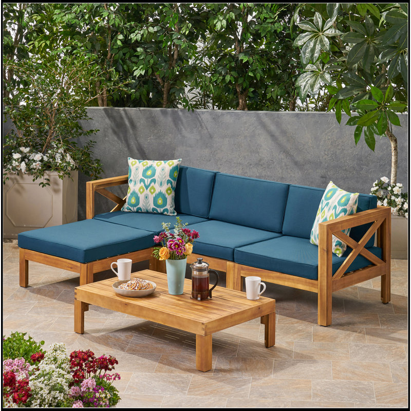 LSHAPE SOFA SET, Teak, Blue