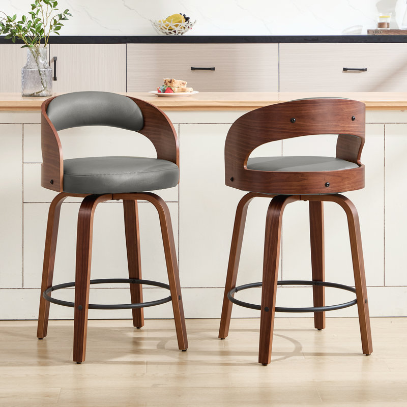 Comfortable Swivel Counter Stool With Durable Solid Wood Legs, Gray, 6
