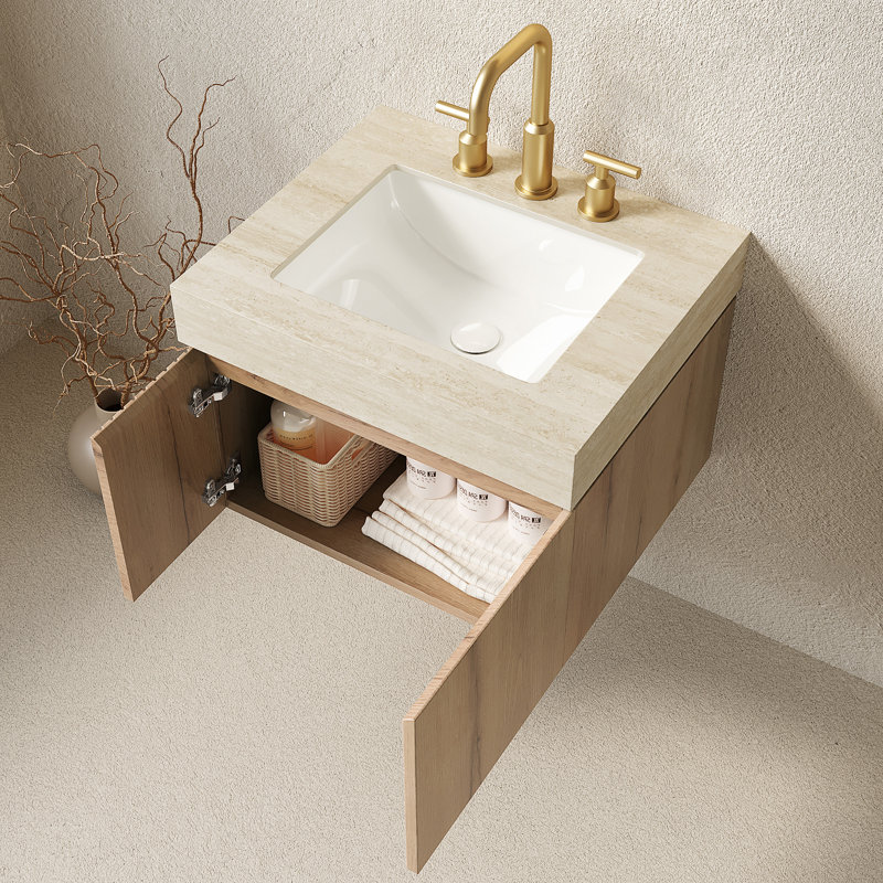 Meuble-lavabo 24 po avec comptoir en travertin et lavabo encastré, durable et élégant pour les salles de bain modernes