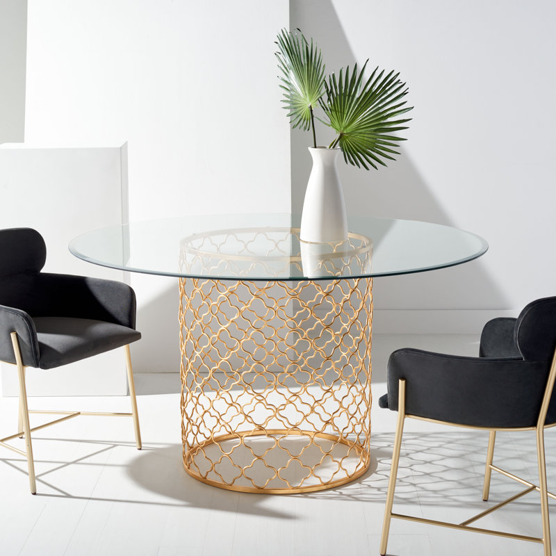 Round Glass Top Metal Base Dining Table