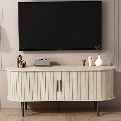 Meuble télé, console télé moderne avec compartiment de rangement et porte coulissante pour salon, chambre à coucher, bureau