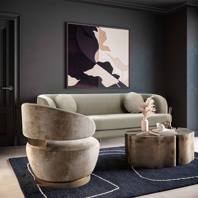 Upholstered Barrel Chair, Champagne Velvet