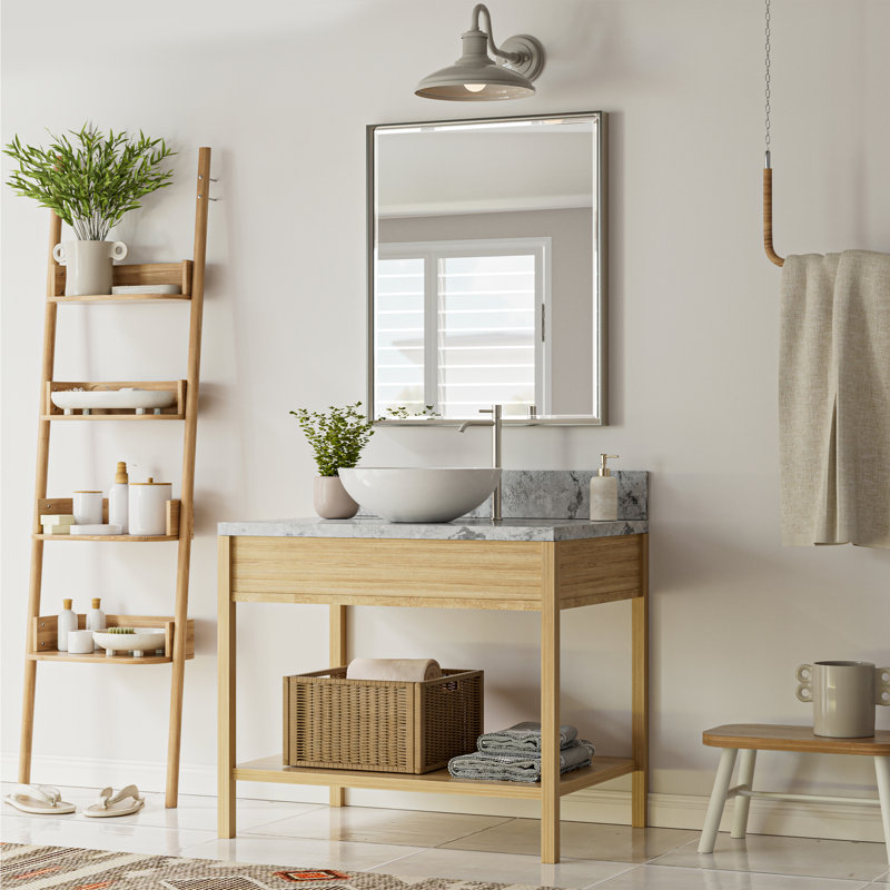 Miroir de salle de bain mural Lohoski, 36 po x 30 po, Nickel brossé