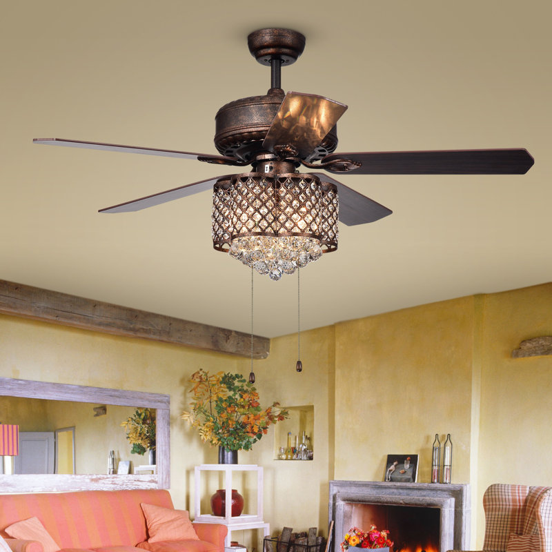 52'' 52 Blade Ceiling Fan with Pull Chain/Remote Control and Light Kit Included, Chaînette à tirer