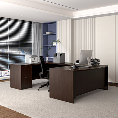 U-Shaped Executive Desk With File Cabinets by Inbox Zero