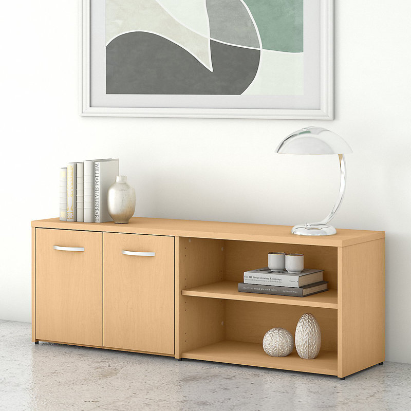 Bush Business Furniture Studio C Low Storage Cabinet with Doors and Shelves, Natural Maple