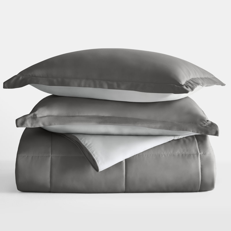 Twin Gray Reversible Down Alternative Microfiber Comforter Set