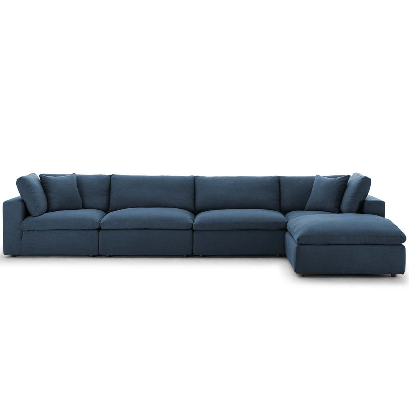Modway Copper Grove Hrazdan Fabric/Wood Down-filled Over-stuffed 5-piece Sectional Sofa Set, Azure Polyester Blend