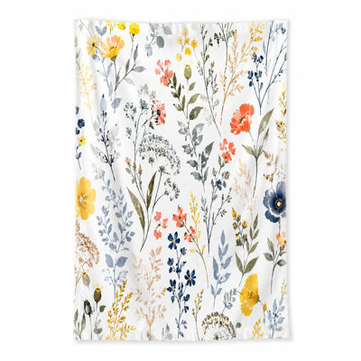1Pcs Watercolor Floral Beach Towel, featuring a vibrant print of various wildflowers and foliage in delicate artistic style, perfect for days, pool parties, outdoor adventures.