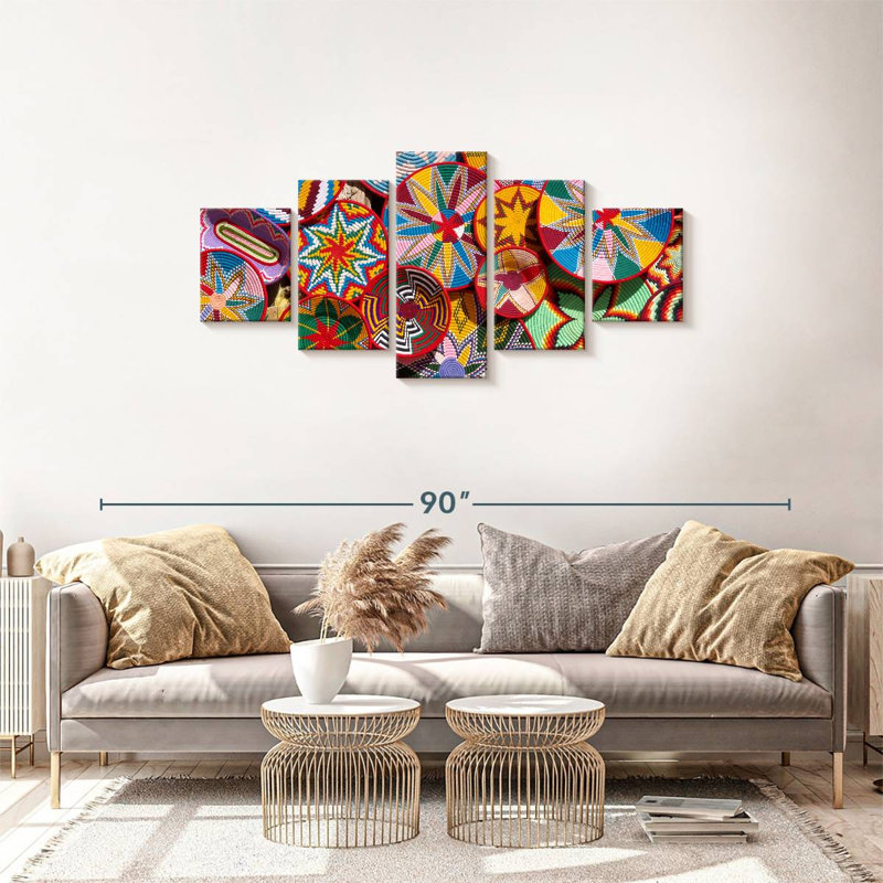 " Ethiopian Wicker Baskets " 5 Piece Art, 30" H x 68" W x 1.25" D