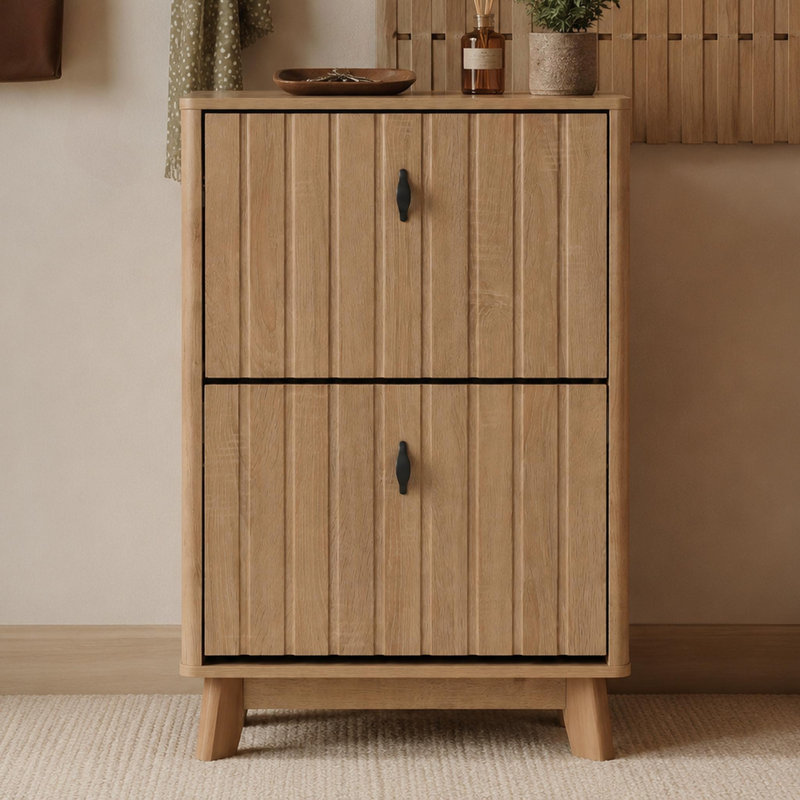 Ultra-Thin Flip-Down Shoe Cabinet with Adjustable Shelves