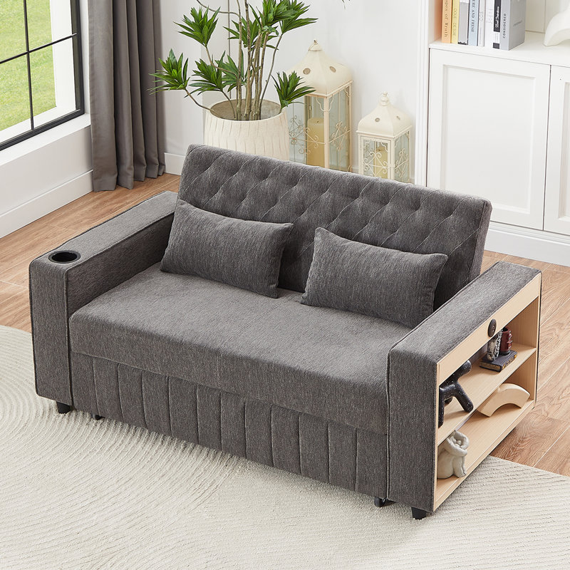 Canapé-lit convertible polyvalent avec dossier réglable et fonctionnalités multiples pour tout espace de vie, Gris