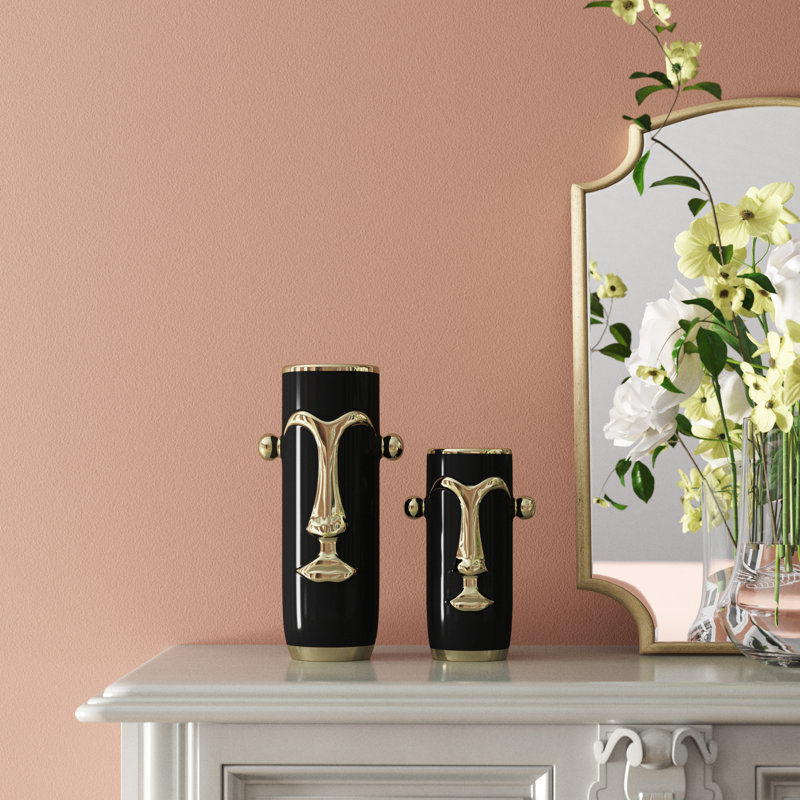 Austen Stoneware Table Vase, Black/Gold