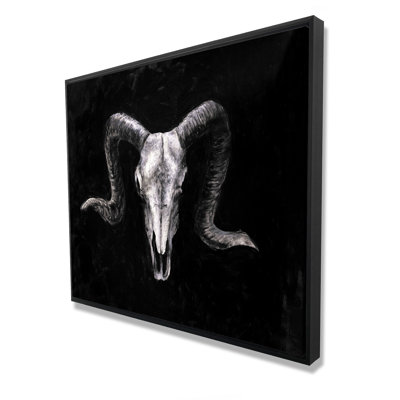 Ram Skull Grunge Style - Black Framed Canvas Home Decor