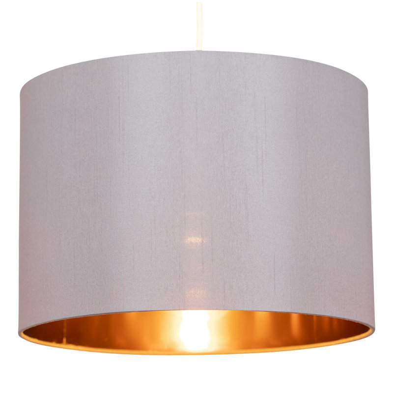 Madde 20cm H Silk Drum Pendant Shade, Grey/Copper