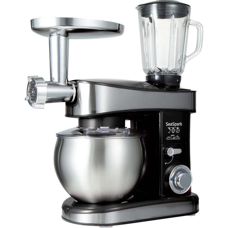 Seaspark 3 In 1 Multifunctional Stand Mixer, 6.3qt 6-speed With Juicer And Meat Grinder Functions And Accessories, Black