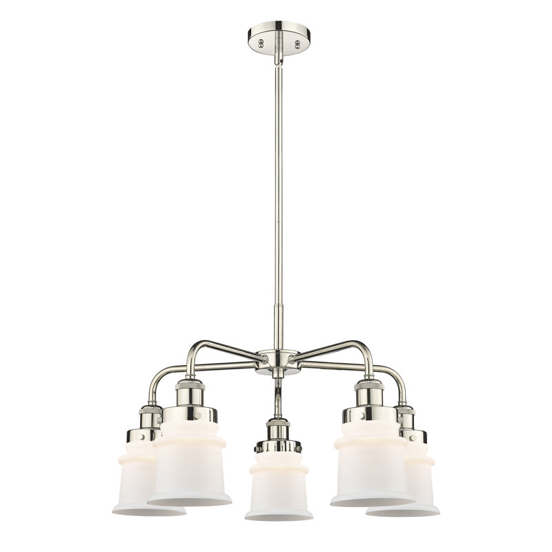 Alvi 5 - Light Glass Dimmable Chandelier, Matte White, Polished Nickel