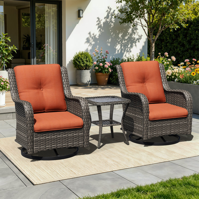Tapan Wicker 2 - Person Patio Conversation Set with Cushions, Orange