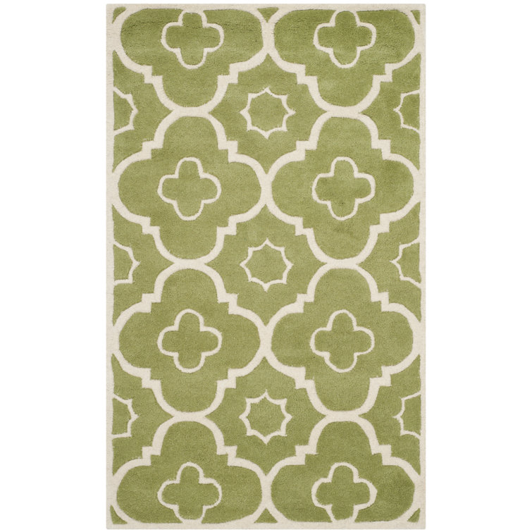 Tapis vert / ivoire en laine touffeté à la main Carolene
