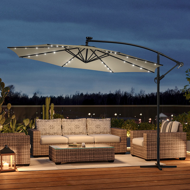 Seraphina 3m Cantilever Parasol with LED Light, Beige