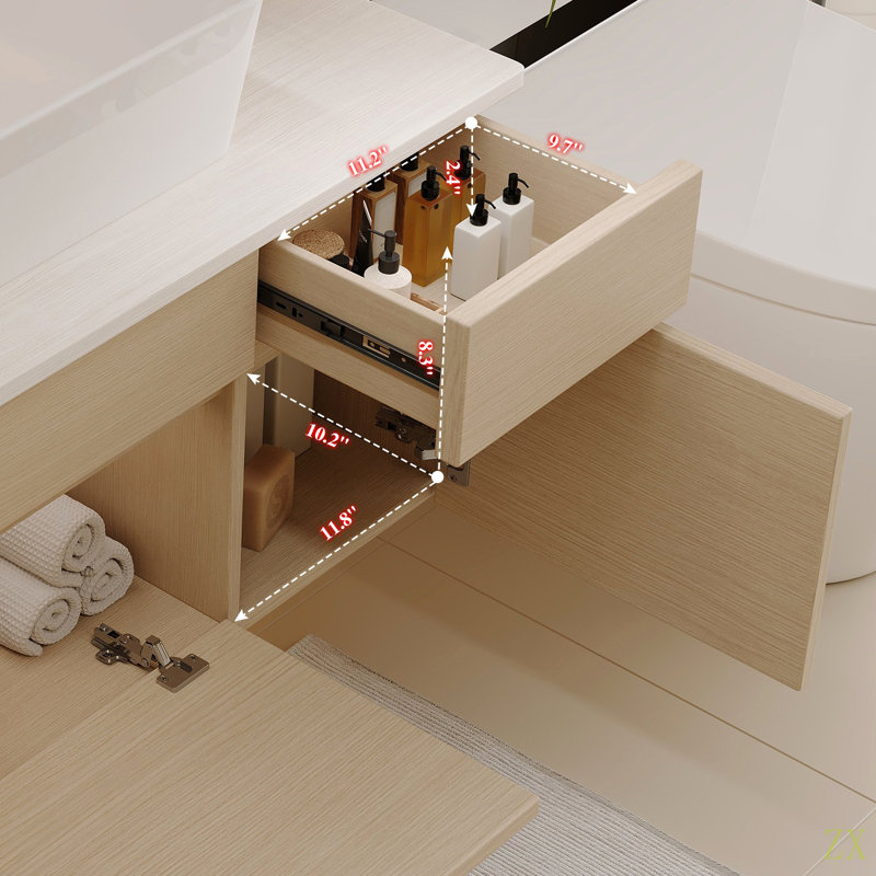 Petit meuble-lavabo flottant simple 31,5 pouces avec lavabo, Blanc, bois