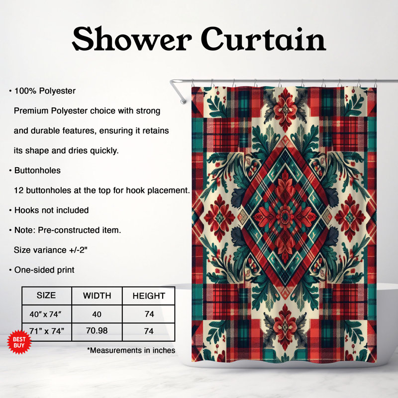 Warm Tartan Designs - Rideau de douche standard 1 pièce, H 74 po x l 71 po
