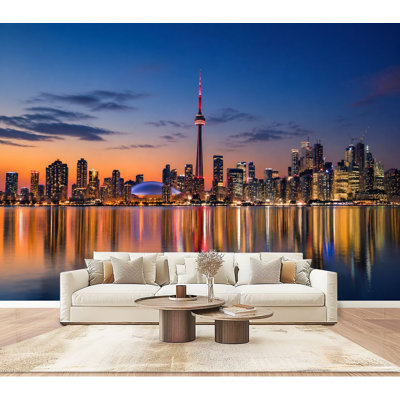 Papier peint adhésif pelez et collez Toronto Skyline mauve clair Toronto Canada, papier autocollant amovible, décoration murale pour salon Chambre à coucher H 100 po x l 144 po