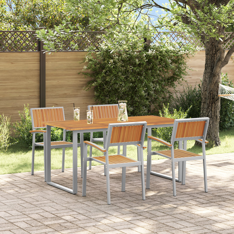 5 Piece Garden Dining Set Grey Steel, 75cm H x 160cm W x 80cm D