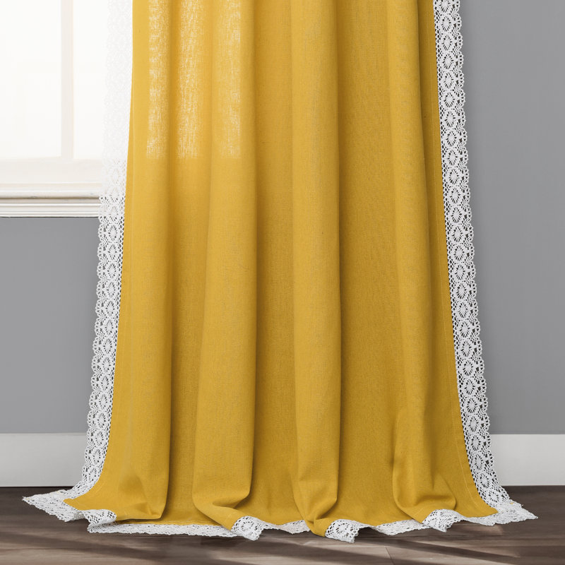 Semi Sheer Curtain Pair, Yellow, 137cm W x 241cm L