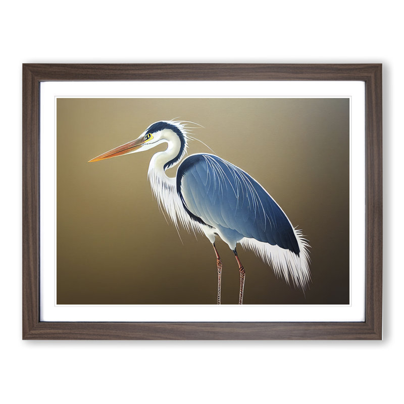 Unbeatable Heron Bird - Framed Print, 25cm H x 34cm W x 2cm D, Walnut Framed