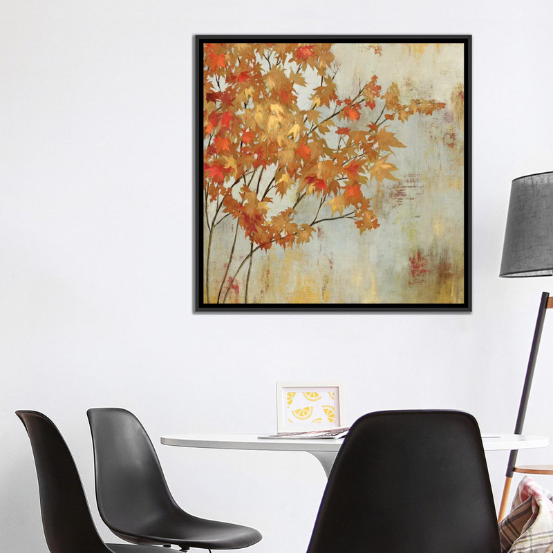 « golden feuillage », impression sur toile, H 18 po x l 18 po x p 1,5 po, Toile avec cadre noir, Pas de tapis