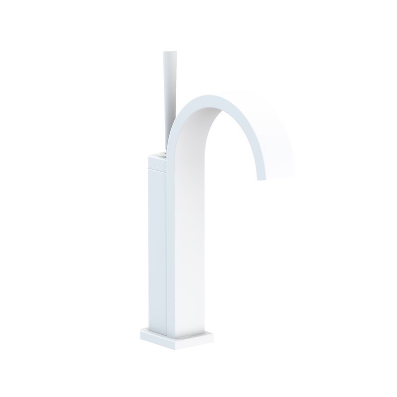 Secant Single Hole Bathroom Faucet with Drain Assembly, Matte White