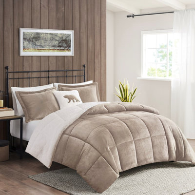 Édredon très grand - To, taupe +, taies décoratives carrées 18 po assorties