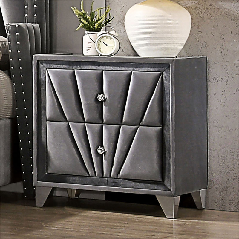 Table de chevet rembourrée avec tiroirs, Gris