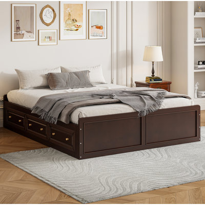 Wood Queen Size Storage Bed With Drawers