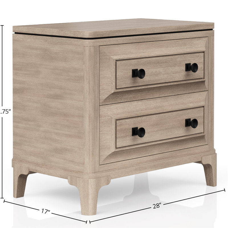 Table de chevet 2 tiroirs couleur sable - feutrée et doublée, charge, bois massif + meuble 2 formes de sable, élément supérieur, tiroir inférieur, quincaillerie personnalisée, charge