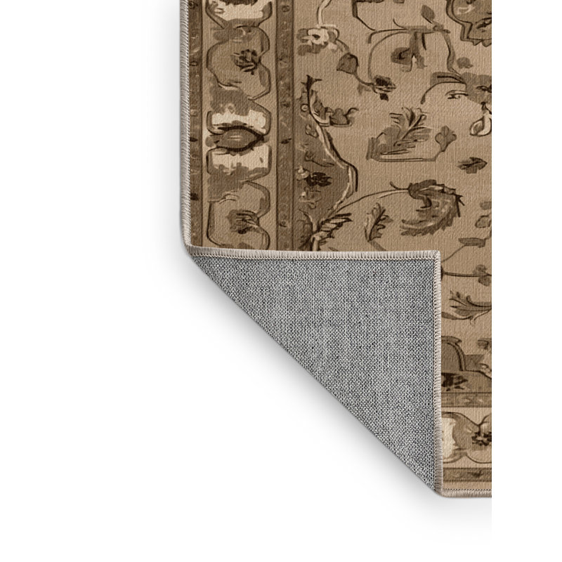 Machine Washable Tabriz Brown Area Rug, Rectangle 2' x 3'