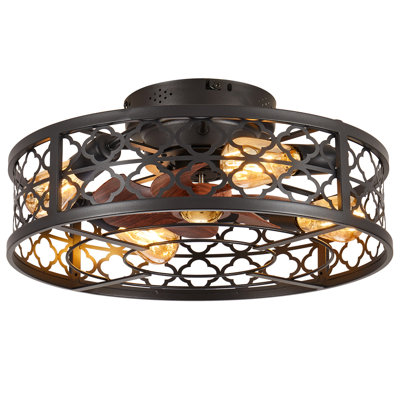 Ventilateur de plafond à cage noire avec ensemble d'éclairage - Ventilateur de plafond encastré 19,6 po Farmhouse, petit ventilateur à profil bas sans lame