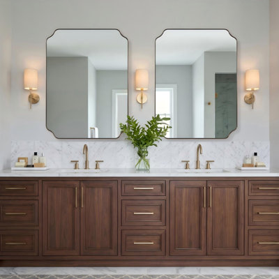 Modern Scalloped Corner Rectangle Bathroom Vanity Mirror | Stainless Steel Frame