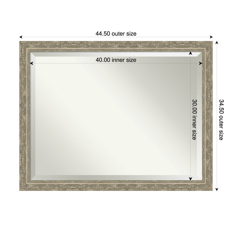 Filigree Beveled Framed Wall Mirror, Silver, 34.5" x 44.5"