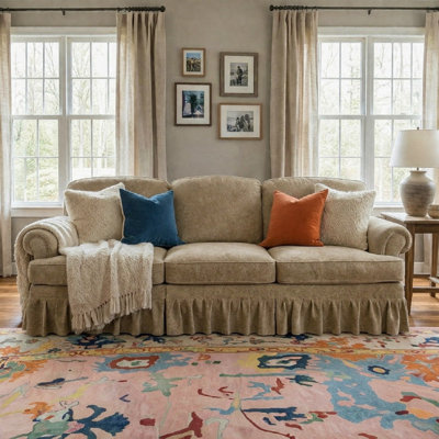 107" 3-Seat Modular Chenille Sofa with Detachable Ruffle Skirt, Oversized Mid-Century Cloud Couch with High-Density Foam, Convertible Sectional Sofa with Multiple Configurations, Easy Assembly Upholstered Couch for Living Room, Apartment