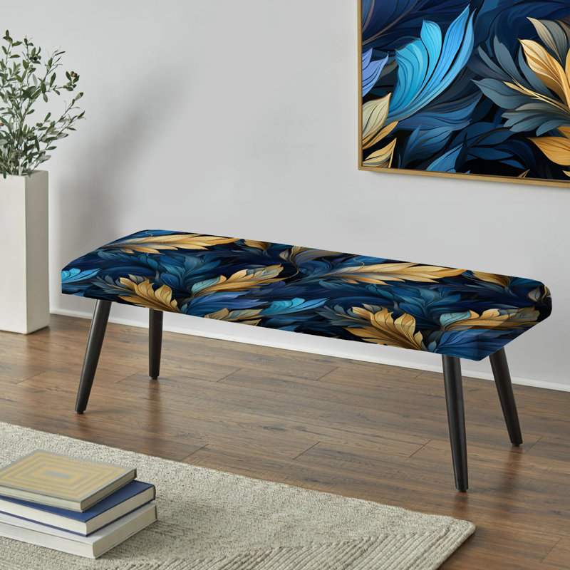 Feuille verte et jaune Harmony - Banc rembourré floral noir, Plumes de colombe bleu saphir