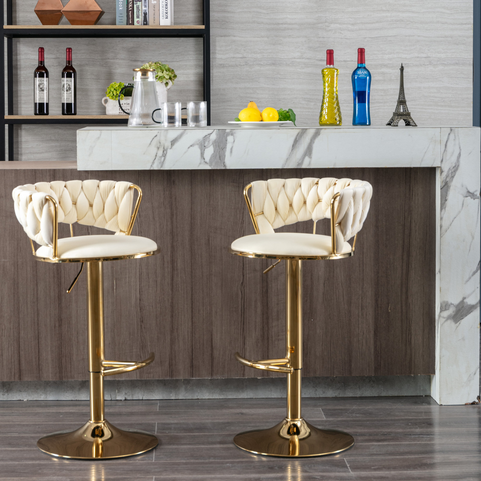 Brayden Studio Height Adjustable Velvet Bar Stools Stylish Chrome